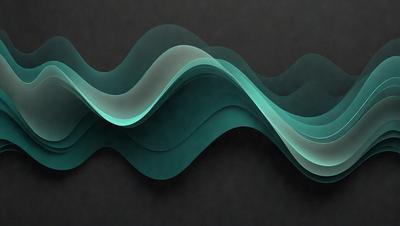 The primary subject of the image is a large, colorful wave. The wave is depicted in a digital art style, with a dark background and a vibrant blue and green color scheme. The wave appears to be a part of a larger pattern, possibly representing a waterfall or a similar natural phenomenon. The overall atmosphere of the image is dynamic and visually appealing.