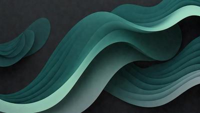 The primary subject of the image is a large, curved, and colorful wave. The wave is depicted in a dark setting, possibly a night scene. The visual style of the image is a combination of digital art and illustration, creating a dynamic and artistic representation of the wave. The dominant colors in the image are shades of blue and green, which contribute to the overall mood of the scene.