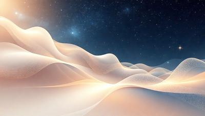 The primary subject of the image is a large, white, wavy structure that resembles a wave or a mountain. The setting is a night sky, with the stars visible in the background. The visual style is a combination of digital art and illustration, creating a unique and captivating scene. The dominant colors are white and blue, with the white wave or mountain and the blue night sky creating a serene and calming atmosphere.