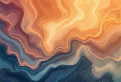 The primary subject of the image is a vibrant, colorful painting featuring a blue and orange color scheme. The setting is a sunset, with the warm hues of the sunlight creating a beautiful backdrop. The visual style is a combination of digital art and illustration, giving the painting a unique and artistic appearance. The colors and mood of the painting evoke a sense of tranquility and beauty, as the sun sets and the colors blend harmoniously.