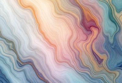 The primary subject of the image is a colorful, abstract pattern that resembles a painting or a digital artwork. The setting is a blue background, which adds to the overall visual style. The colors and mood of the image are vibrant and lively, with a mix of purple, pink, and blue hues. The pattern is intricate and eye-catching, making it the focal point of the image.