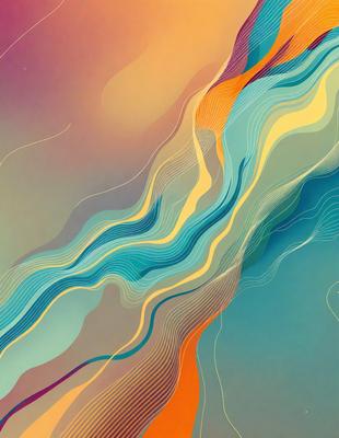 The primary subject of the image is a colorful, abstract design featuring a mix of blue, yellow, and orange hues. The setting is a blue background, which contrasts with the vibrant colors of the design. The visual style appears to be a combination of digital art and illustration, creating a unique and eye-catching pattern. The overall atmosphere of the image is lively and energetic, with the bold colors and intricate design elements capturing the viewer's attention.