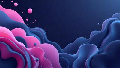 The primary subject of the image is a colorful, swirling mass of pink and blue blobs. The setting is a dark blue background, which contrasts with the vibrant colors of the blobs. The visual style appears to be a digital art or illustration, as the blobs are depicted in a fluid and dynamic manner. The dominant colors are pink and blue, creating a lively and energetic atmosphere.