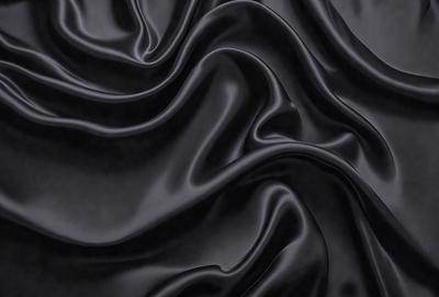 The primary subject of the image is a close-up of a black fabric, possibly a piece of clothing or a curtain. The setting is a dark background, which emphasizes the fabric's texture and pattern. The visual style appears to be a close-up photo, showcasing the intricate details of the fabric. The colors and mood of the image are predominantly dark, with the black fabric being the main focus.