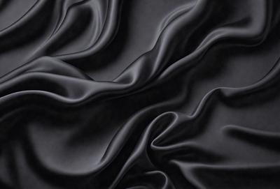 The primary subject of the image is a close-up of a black fabric, possibly a piece of clothing or a curtain. The setting is a dark background, which emphasizes the fabric's texture and details. The visual style is a black and white photo, giving the image a classic and timeless appearance. The colors and mood are predominantly dark, with the black fabric serving as the focal point of the image.