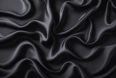 The primary subject of the image is a close-up of a black fabric, possibly a piece of clothing or a curtain. The setting is a dark room, and the visual style appears to be a photo or a digital artwork. The colors and mood of the image are predominantly dark and moody, with the black fabric being the main focus.