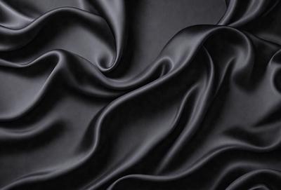 The primary subject of the image is a close-up of a black fabric, possibly a piece of clothing or a curtain. The setting is a dark background, which emphasizes the fabric's texture and color. The visual style is a black and white photo, giving the image a classic and timeless appearance. The colors and mood are predominantly dark and moody, with the black fabric serving as the focal point of the image.