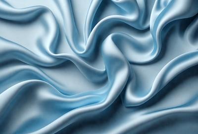The primary subject of the image is a blue fabric with a flowing pattern. The setting is a blue background, and the visual style appears to be a digital art or illustration. The dominant colors are blue and white, creating a calm and soothing atmosphere.