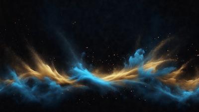 The primary subject of the image is a blue and yellow nebula, which is a swirling mass of gas and dust in space. The setting is a dark, starry sky, with the nebula as the main focus. The visual style is a combination of a photo and digital art, creating a unique and captivating representation of the celestial phenomenon. The dominant colors are blue and yellow, which evoke a sense of wonder and awe in the viewer.