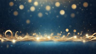 The primary subject of the image is a blue background with a pattern of gold stars. The setting is a dark blue background, and the visual style is a digital art or illustration. The colors and mood of the image are predominantly dark blue and gold, creating a sense of depth and contrast.