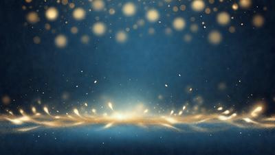 The primary subject of the image is a blue background with a pattern of yellow stars. The setting is a dark blue sky, and the visual style is a digital art or illustration. The colors and mood of the image are predominantly blue and yellow, creating a sense of depth and warmth.