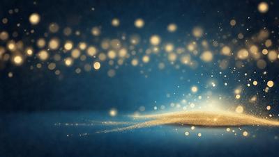 The primary subject of the image is a close-up of a sparkling, glittering substance, possibly gold or a similar material, with a blue background. The setting appears to be a dark room, and the visual style is a combination of a photo and digital art. The colors and mood of the image are predominantly blue and sparkling, creating a sense of magic and wonder.