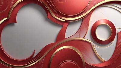 The primary subject of the image is a red and gold artwork, possibly a sculpture or a painting, featuring a design with a heart shape. The setting is a wall, and the visual style appears to be a combination of digital art and illustration. The dominant colors in the artwork are red and gold, creating a warm and vibrant atmosphere.