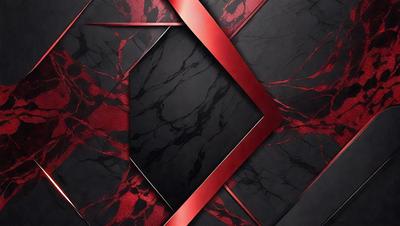 The primary subject of the image is a red and black marbled pattern. The setting is a black background, and the visual style appears to be a combination of a photo and digital art. The dominant colors are red and black, creating a bold and striking appearance.