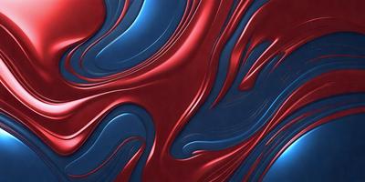 The primary subject of the image is a red and blue swirling pattern, which appears to be a painting or a digital artwork. The setting is a wall, and the visual style is a combination of photo and digital art. The dominant colors are red and blue, creating a vibrant and energetic atmosphere.