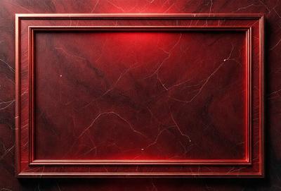 The primary subject of the image is a red marble frame. The setting is a red marble wall, which serves as the background. The visual style is a close-up of the marble frame, showcasing its texture and color. The dominant colors are red and maroon, creating a warm and luxurious atmosphere.