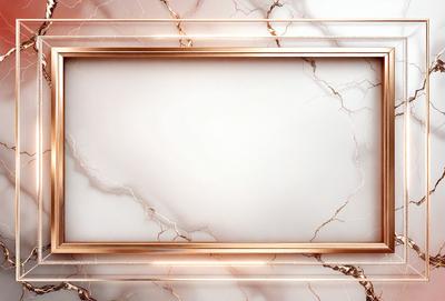 The primary subject of the image is a large, empty picture frame. The setting is a marble wall, which serves as the background. The visual style is a photo, capturing the empty frame and the marble wall. The colors and mood of the image are predominantly neutral, with the marble wall providing a sense of elegance and sophistication.