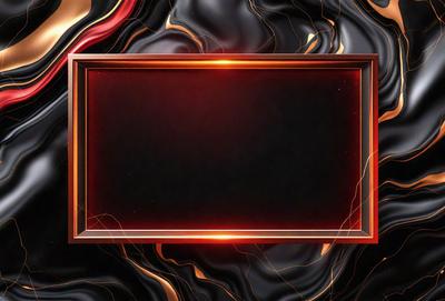 The primary subject of the image is a red frame with a black background. The setting is a close-up of the frame, showcasing its design. The visual style is a digital art or illustration, as the frame appears to be a part of a larger artwork. The dominant colors are red and black, creating a bold and striking appearance.