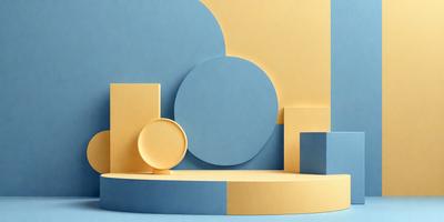 The primary subject of the image is a yellow circle, which is placed on a blue surface. The setting appears to be a creative workspace, with a variety of shapes and colors surrounding the yellow circle. The visual style of the image is a combination of digital art and illustration, creating a unique and artistic composition. The dominant colors in the image are yellow and blue, which contribute to a vibrant and lively atmosphere.