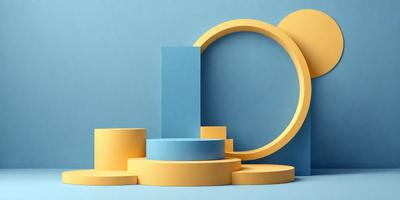 The primary subject of the image is a blue and yellow circle, which is placed on a blue background. The setting appears to be a studio or a controlled environment, as the circle is the main focus of the image. The visual style is a combination of digital art and illustration, as the circle is depicted in a stylized manner. The dominant colors in the image are blue and yellow, creating a vibrant and lively atmosphere.