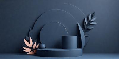 The primary subject of the image is a blue box, which is placed on a blue surface. The setting appears to be a dark room, with a wall featuring a pattern of leaves. The visual style of the image is a combination of digital art and illustration, creating a unique and artistic representation of the blue box. The colors and mood of the image are predominantly dark and moody, with the blue box and leaves providing a sense of depth and contrast.