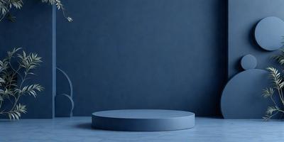The primary subject of the image is a blue table with a round top. The table is placed in a room with a blue wall, creating a cohesive and visually appealing setting. The visual style of the image is a photo, capturing the details and colors of the table and its surroundings. The dominant colors in the image are blue, which creates a calm and serene atmosphere.