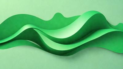 The primary subject of the image is a green, curved, and wavy sculpture. The sculpture is displayed on a green background, which adds to the overall atmosphere of the piece. The visual style of the image is a combination of digital art and illustration, creating a unique and eye-catching design. The colors and mood of the image are predominantly green, giving it a fresh and lively appearance.