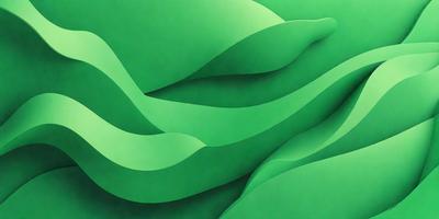 The primary subject of the image is a green, curved, and wavy surface, which appears to be a piece of art or a design element. The setting is a green background, which complements the green surface. The visual style is a combination of digital art and illustration, creating a unique and eye-catching design. The colors and mood of the image are predominantly green, giving it a calm and soothing atmosphere.