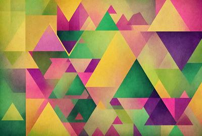 The primary subject of the image is a colorful, geometric pattern. The setting is a colorful, abstract background, which adds to the visual style. The image is a digital art or illustration, showcasing a unique and creative design. The dominant colors in the image are yellow, green, and purple, creating a vibrant and lively atmosphere.