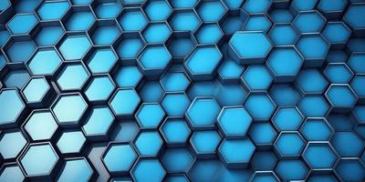 The primary subject of the image is a blue and black hexagonal pattern. The setting is a blue background, and the visual style appears to be a digital art or illustration. The dominant colors are blue and black, creating a modern and sleek atmosphere.