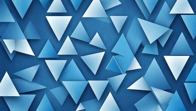 The primary subject of the image is a blue background with a pattern of triangles. The triangles are arranged in various shapes and sizes, creating a visually interesting and dynamic scene. The visual style of the image is a combination of digital art and illustration, as it appears to be a computer-generated or digitally created pattern. The colors and mood of the image are predominantly blue, which gives it a calm and serene atmosphere.