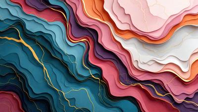 The primary subject of the image is a large, colorful, and intricate paper sculpture. The sculpture is made up of various colors and patterns, creating a visually striking and unique piece of art. The setting is a room with a wall, and the visual style is a combination of digital art and illustration. The colors and mood of the image are vibrant and lively, with a sense of creativity and artistic expression.
