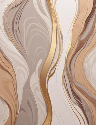The primary subject of the image is a wall with a pattern of gold and brown stripes. The setting is a room with a white background. The visual style is a combination of digital art and illustration. The dominant colors are gold and brown, creating a warm and elegant atmosphere.