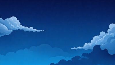 The primary subject of the image is a cloudy blue sky with a few clouds floating in it. The setting is a nighttime scene with a dark blue background. The visual style is a digital art or illustration, creating a sense of depth and dimension. The colors and mood are predominantly dark and moody, with the blue sky and clouds providing a contrasting and calming atmosphere.