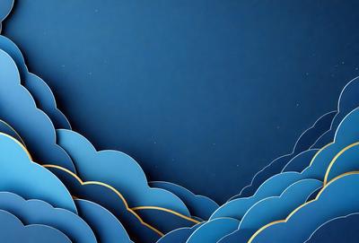 The primary subject of the image is a blue cloudy sky with a few white clouds. The setting is a blue background, which creates a contrast with the clouds. The visual style is a combination of digital art and illustration, giving the image a unique and artistic appearance. The colors and mood of the image are predominantly blue and cloudy, creating a sense of calmness and tranquility.
