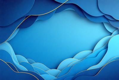 The primary subject of the image is a blue sky with clouds. The setting is a blue background, and the visual style is digital art. The dominant colors are blue and white, creating a calm and serene atmosphere.