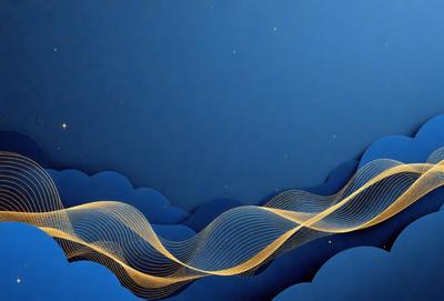 The primary subject of the image is a yellow and blue wave pattern, which appears to be a digital art or illustration. The setting is a blue background, and the visual style suggests that it is a digital creation. The dominant colors are yellow and blue, creating a vibrant and lively atmosphere.