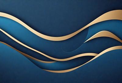 The primary subject of the image is a blue background with a gold wave pattern. The setting is a dark blue background, which contrasts with the gold wave pattern. The visual style is a combination of digital art and illustration, creating a unique and eye-catching design. The colors and mood of the image are predominantly dark and moody, with the gold wave pattern adding a touch of warmth and contrast.