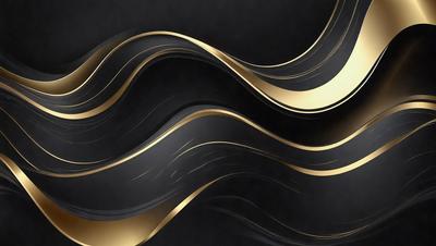 The primary subject of the image is a gold and black swirl pattern. The setting is a black background, and the visual style appears to be a digital art or illustration. The dominant colors are gold and black, creating a sense of elegance and sophistication.