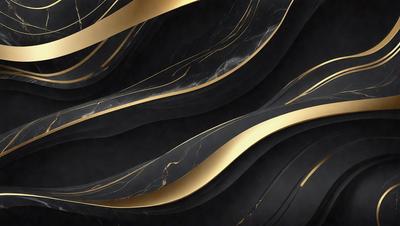 The primary subject of the image is a marble wall with a gold and black pattern. The setting is a room with a black and gold marble wall, which serves as the background. The visual style is a combination of digital art and illustration, creating a unique and intricate design. The dominant colors are gold and black, giving the wall a luxurious and elegant appearance.