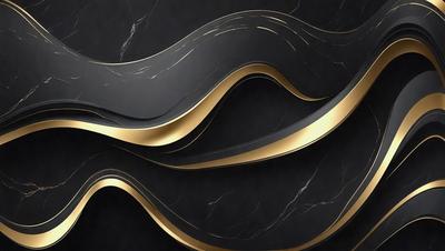 The primary subject of the image is a marble-like pattern, which is a digital artwork. The setting is a black background, and the visual style is a combination of digital art and illustration. The colors and mood of the image are predominantly black and gold, giving it a luxurious and elegant appearance.