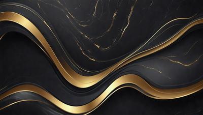 The primary subject of the image is a marble-like pattern, which is a digital artwork. The setting is a black background, and the visual style is a combination of digital art and illustration. The dominant colors are gold and black, creating a luxurious and elegant atmosphere.