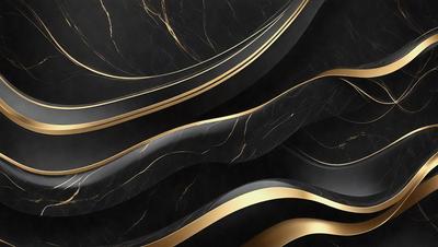 The primary subject of the image is a marble surface with a gold pattern. The setting is a black background, which contrasts with the gold and marble. The visual style is a combination of photo and digital art, creating a unique and eye-catching design. The colors and mood of the image are predominantly gold and black, giving it a luxurious and elegant appearance.