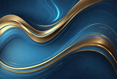 The primary subject of the image is a blue and gold swirl pattern. The setting is a blue background, and the visual style appears to be a digital art or illustration. The dominant colors are blue and gold, creating a sense of depth and movement in the design.