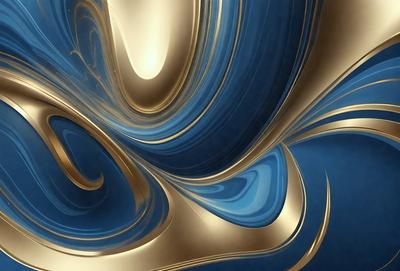 The primary subject of the image is a blue and gold swirl pattern. The setting is a blue background, and the visual style appears to be a digital art or illustration. The dominant colors are blue and gold, creating a sense of depth and complexity in the design.