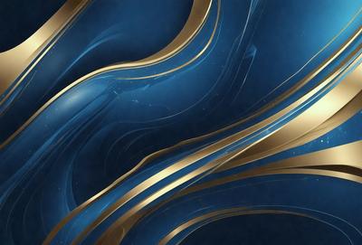 The primary subject of the image is a blue and gold swirl pattern. The setting is a blue background, and the visual style appears to be a digital art or illustration. The dominant colors are blue and gold, creating a sense of depth and movement in the design.