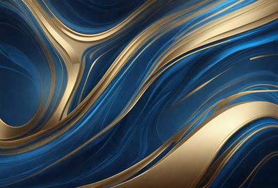 The primary subject of the image is a blue and gold swirl pattern. The setting is a blue background, and the visual style appears to be a digital art or illustration. The dominant colors are blue and gold, creating a sense of depth and movement in the pattern.