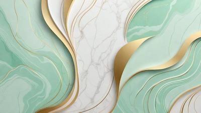 The primary subject of the image is a marble wall with a gold design. The setting is a room with a blue and white color scheme. The visual style is a combination of digital art and illustration, creating a unique and artistic design. The dominant colors are gold, blue, and white, giving the room a luxurious and elegant atmosphere.