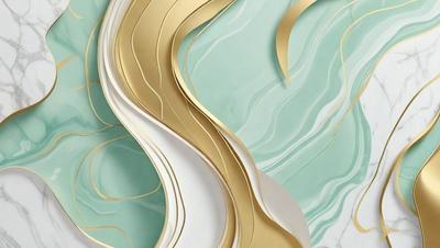 The primary subject of the image is a gold and white swirl design, which is the main focus of the image. The setting is a blue and white marbled surface, providing a contrasting background. The visual style is a combination of digital art and illustration, creating a unique and eye-catching design. The colors and mood of the image are predominantly gold and white, giving it a warm and elegant appearance.