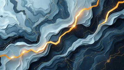 The primary subject of the image is a yellow line that appears to be streaking through a blue and white background. The setting is a dark, moody environment, possibly a night sky. The visual style is a combination of digital art and illustration, creating a dynamic and eye-catching scene. The colors and mood of the image are predominantly dark and dramatic, with the yellow line standing out as the focal point.